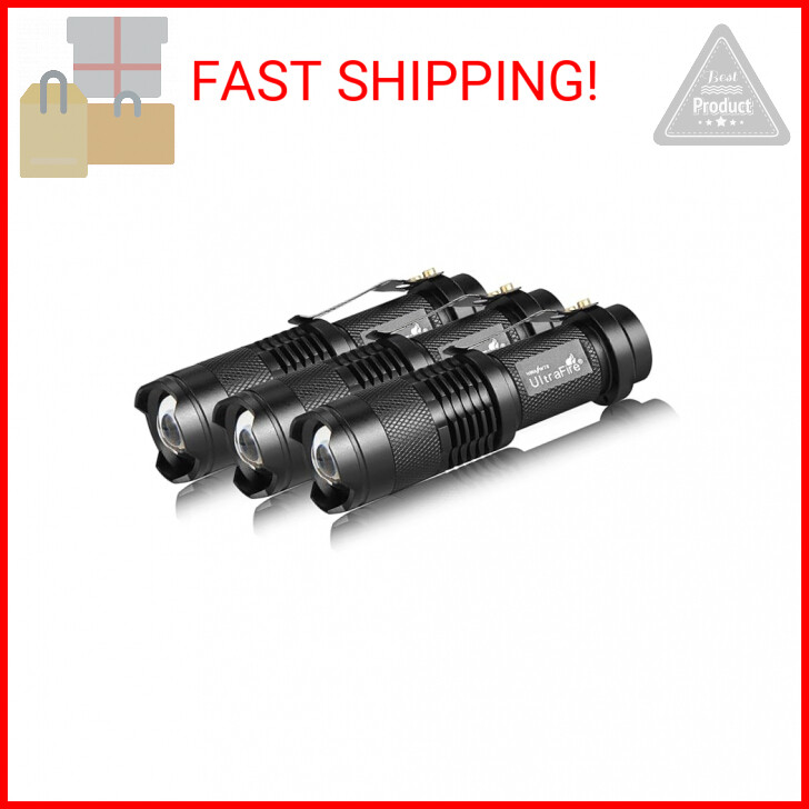 ULTRAFIRE 3 Pack Mini Flashlights Focus Adjustable SK68 Single Mode Tactical LED