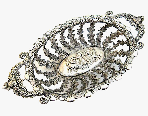 Antique German Solid Silver Bread Tray or Basket Naturalistic Rococo Design 9.4