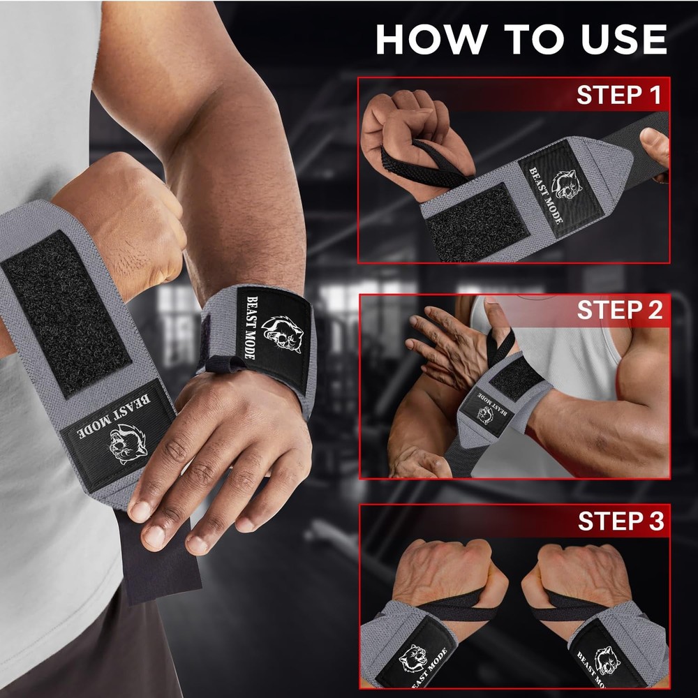 HeavyDuty Weightlifting Wrist Wraps with Thumb Loop for Powerlifting & Training