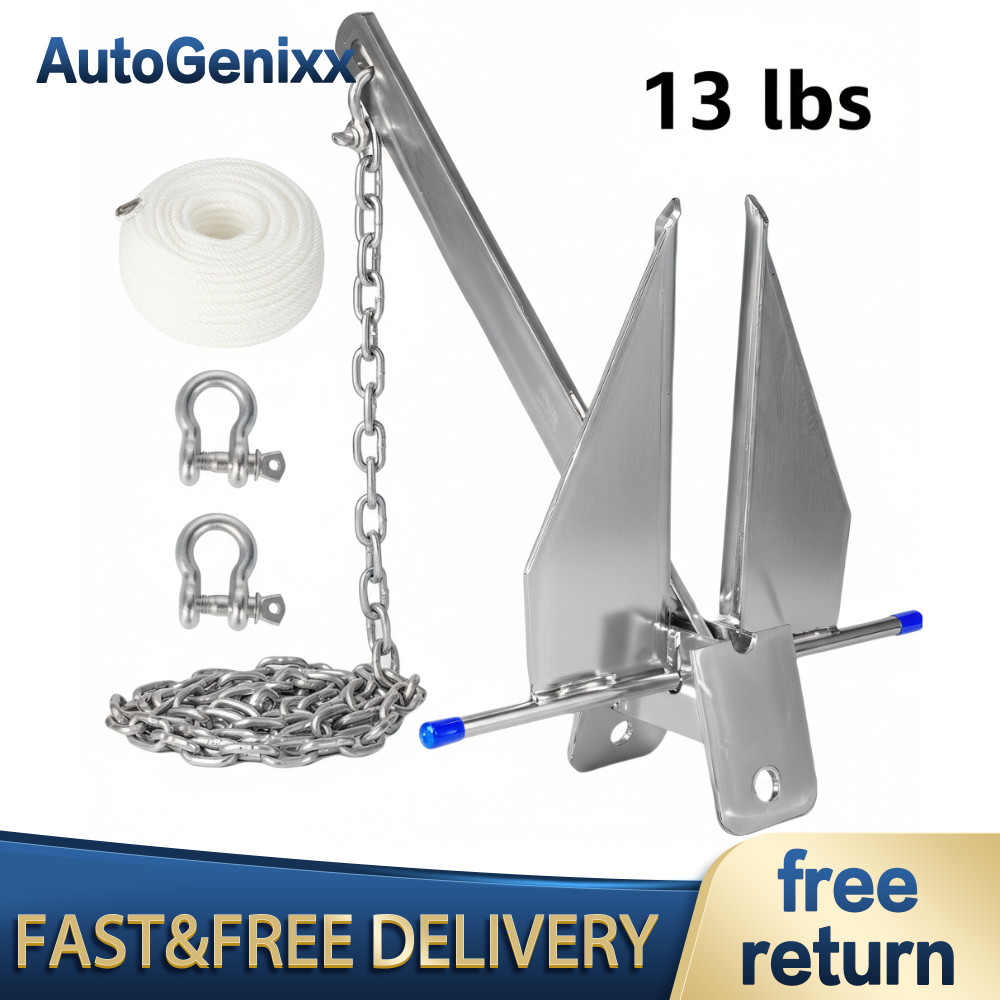 13 lb Galv Fluke Anchor Kit 100ft Rope 6.5ft Chain 2 Shackles for 20-32ft Boats