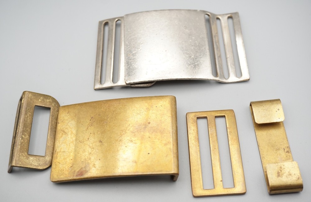 WWII Army, Navy, USMC Brass & Silver Tinted Belt Buckles Lot Of 2