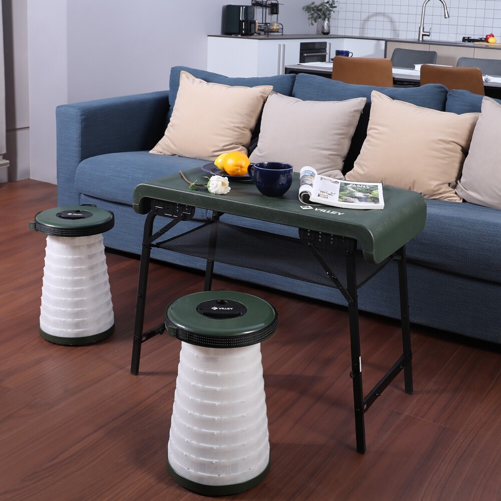 Portable Collapsible Stools Folding Camping Table Set Beach Table w/2PACK Stools