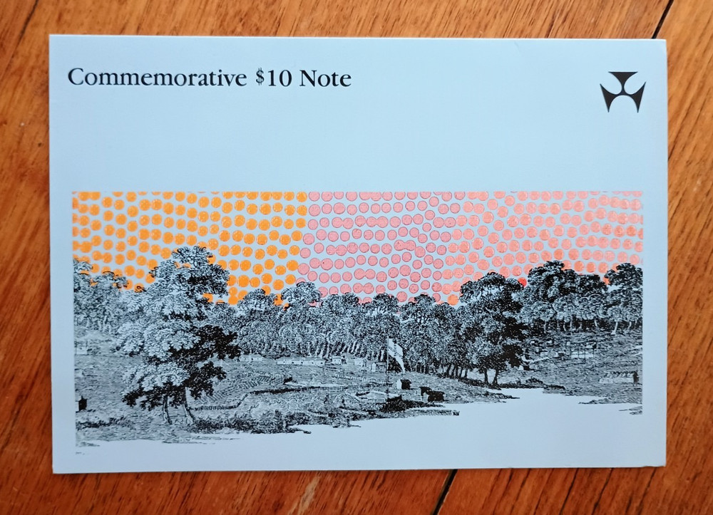 AUSTRALIAN 1988 $10 NOTE IN COMMEMORATIVE FOLDER; UNCIRCULATED