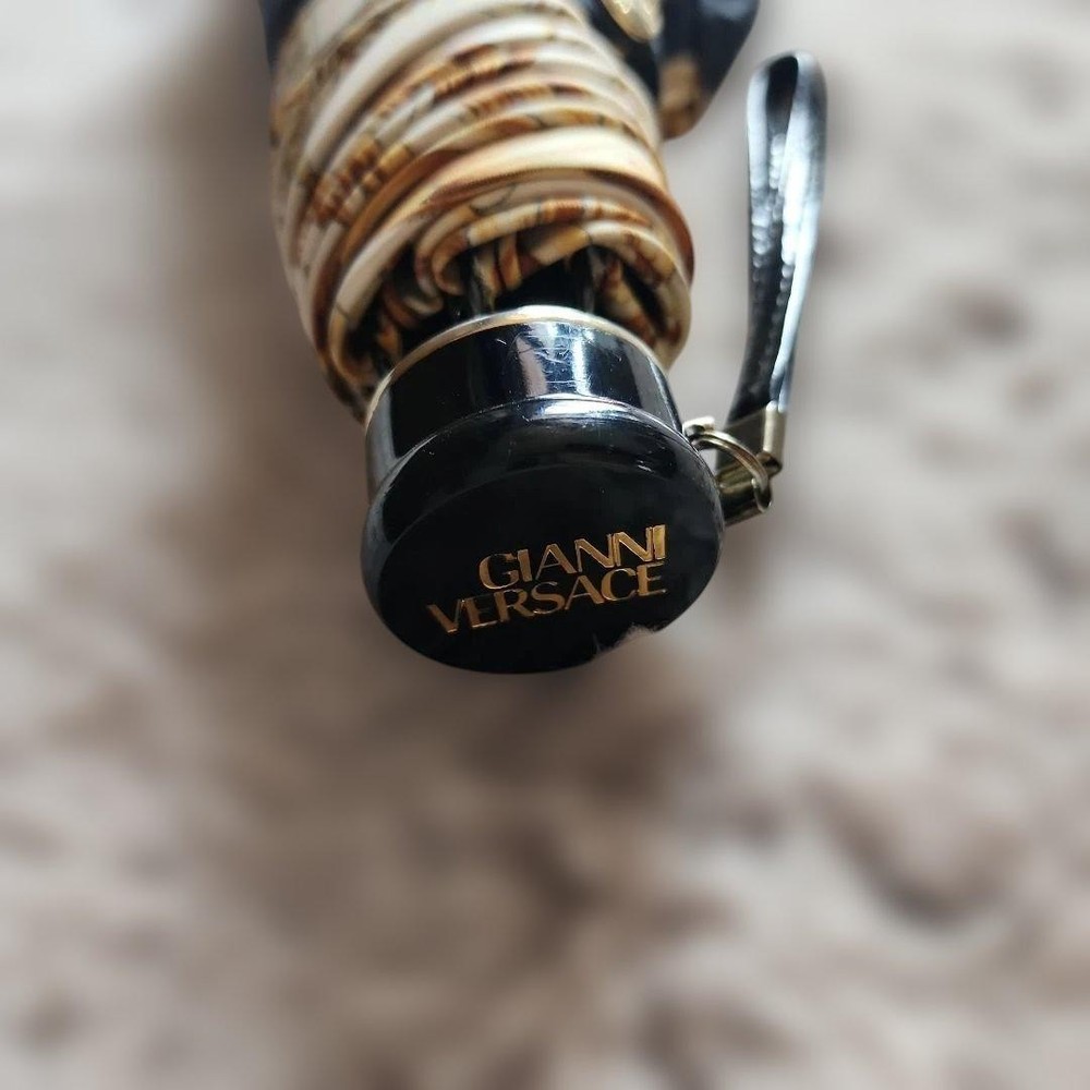Authentic Gianni Versace Navy Gold Baroque pattern foldable umbrella Used