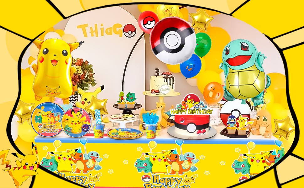 Pokemon Party Decorations Pokemon Birthday Supplies Tableware Plates Balloons