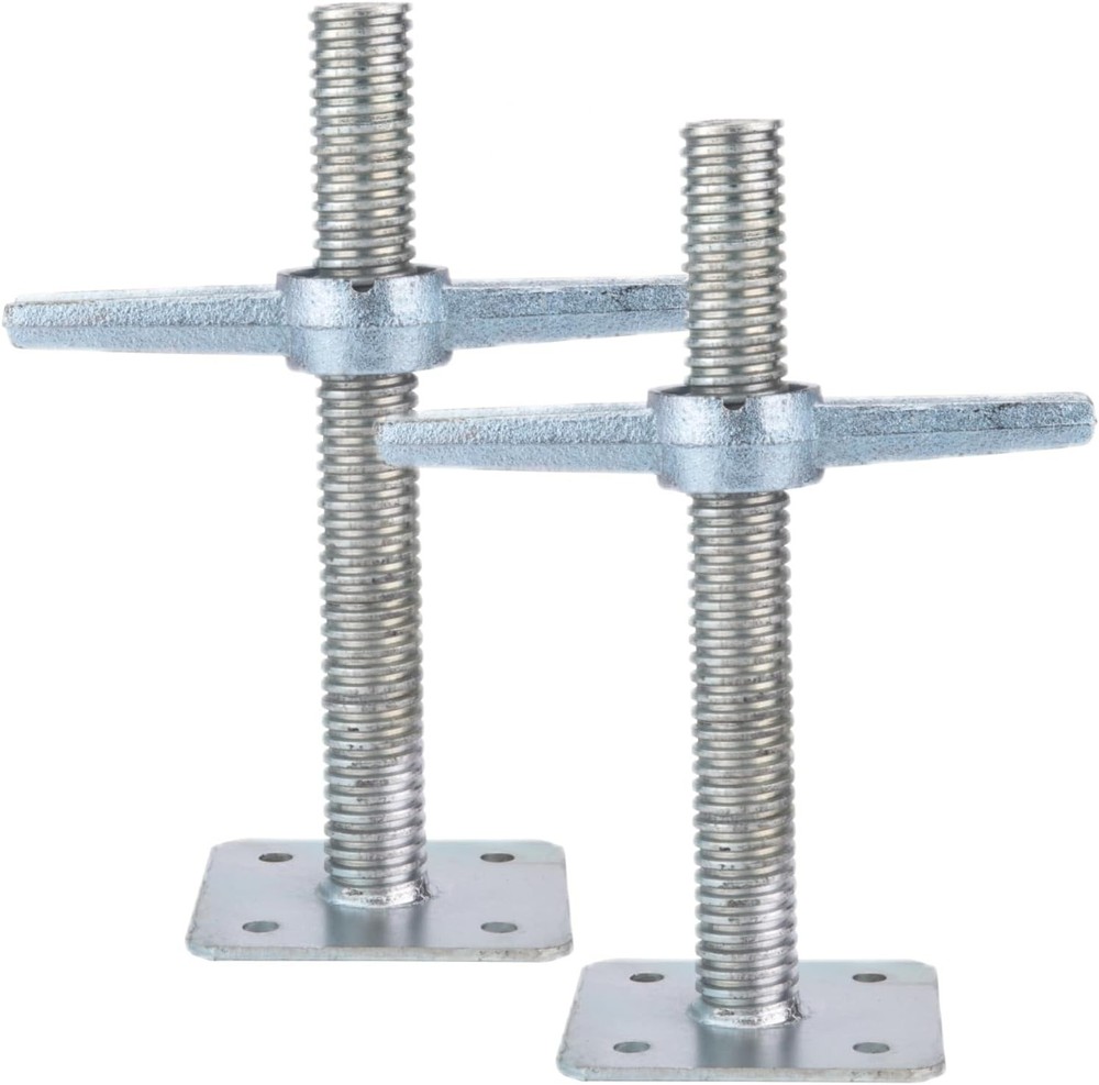 12" Adjustable Leveling Galvanized Screw Jack with Base Plate, 2 Pack