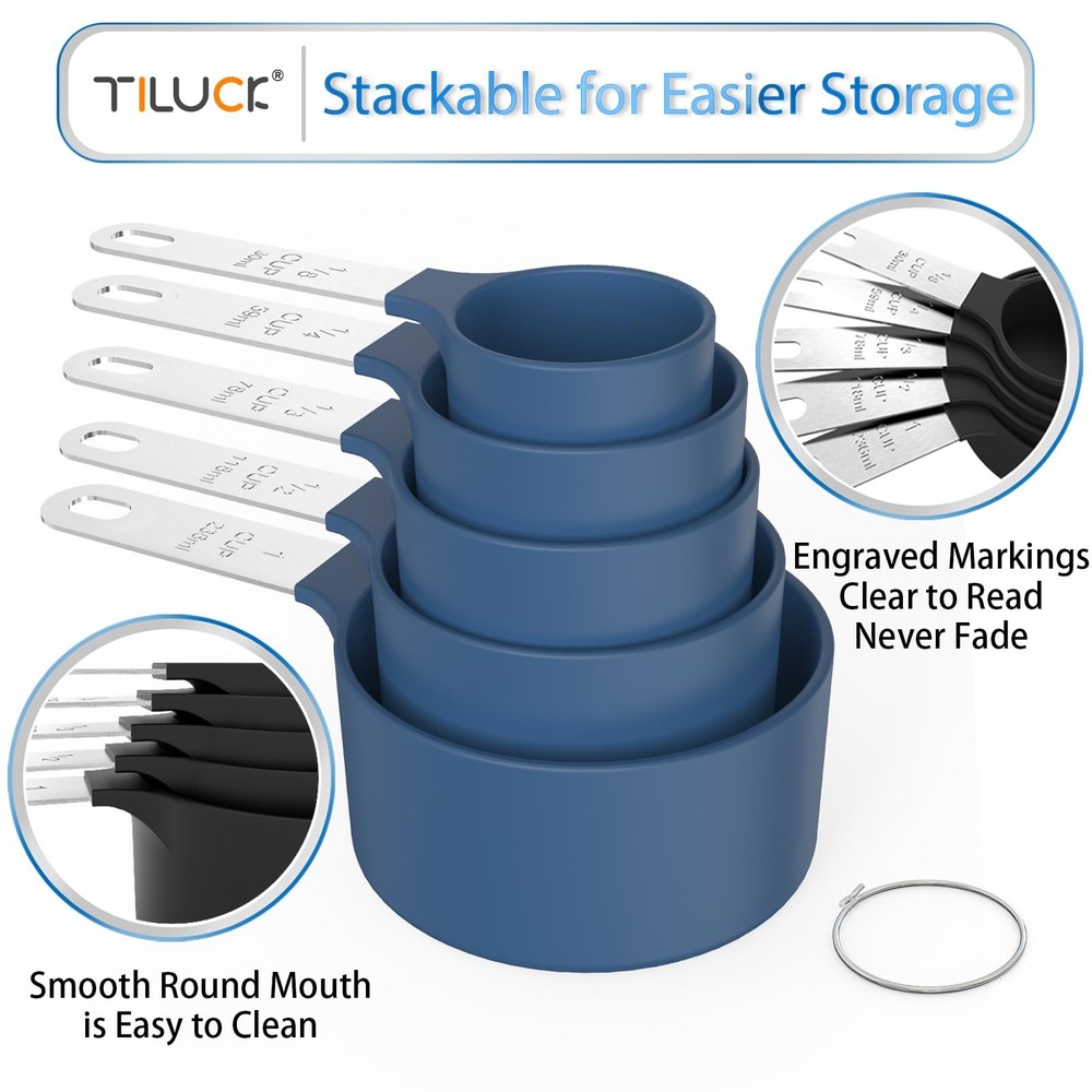 Measuring Cups & Spoons Set, Stackable Nesting with Stainless Steel Handles