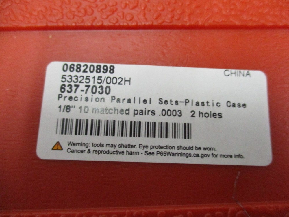 (9) 1/8" Matched Pairs Precision Parallel Sets 1/2" - 1-5/8" Missing 3/4" Set