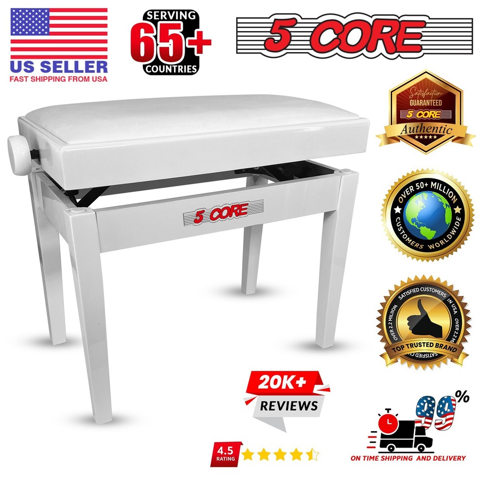 5 Core Adjustable Piano Bench Thick Padded Solid Wood Keyboard Stool Heavy Duty
