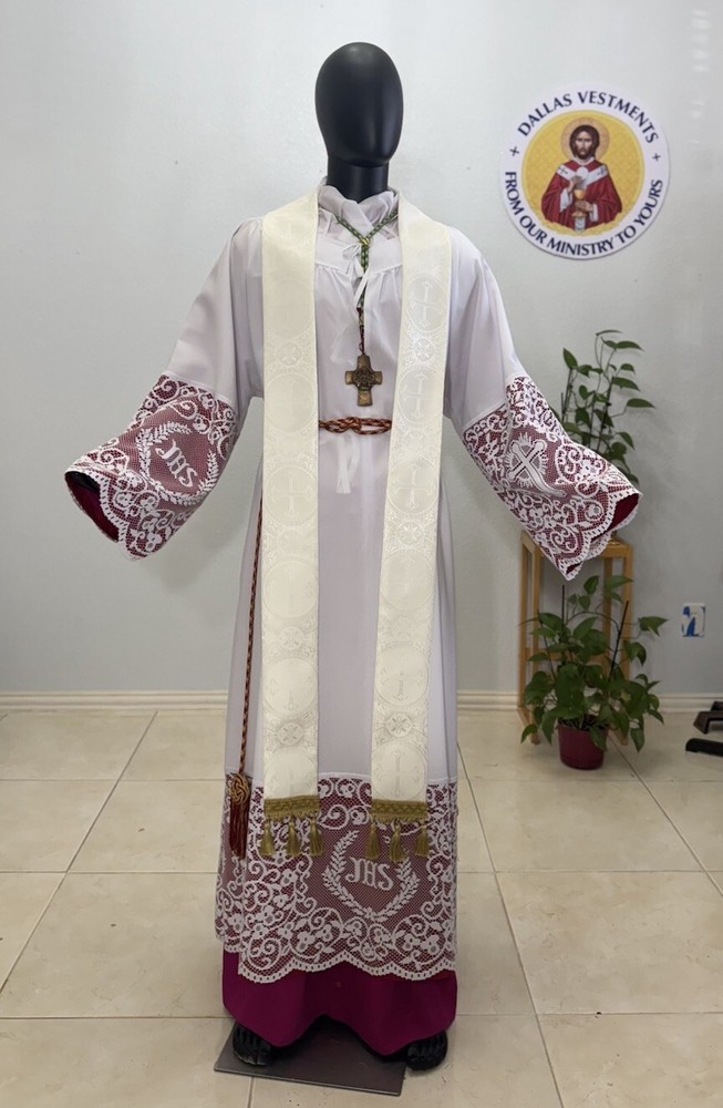 WHITE COPE VESTMENT - BLUE JACQUARD ORPHREY WITH STOLE