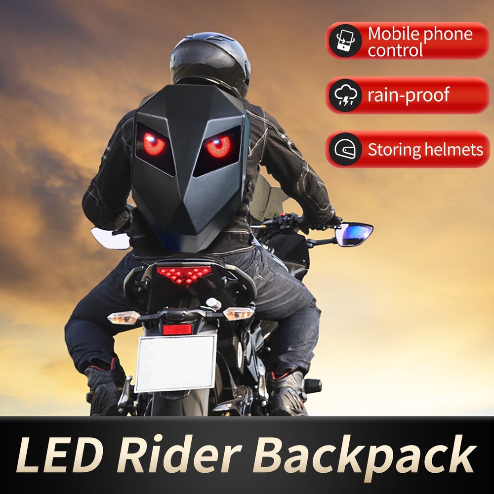 LED Motorcycle Riding Backpack  Featuring Illuminated Eye Design, Large Capacity