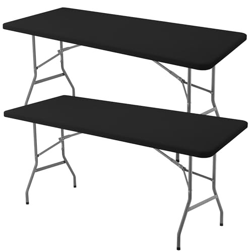 Fitted Table Cloth Rectangle Table 42x72 Inch-2 Pack Black Elastic Spandex