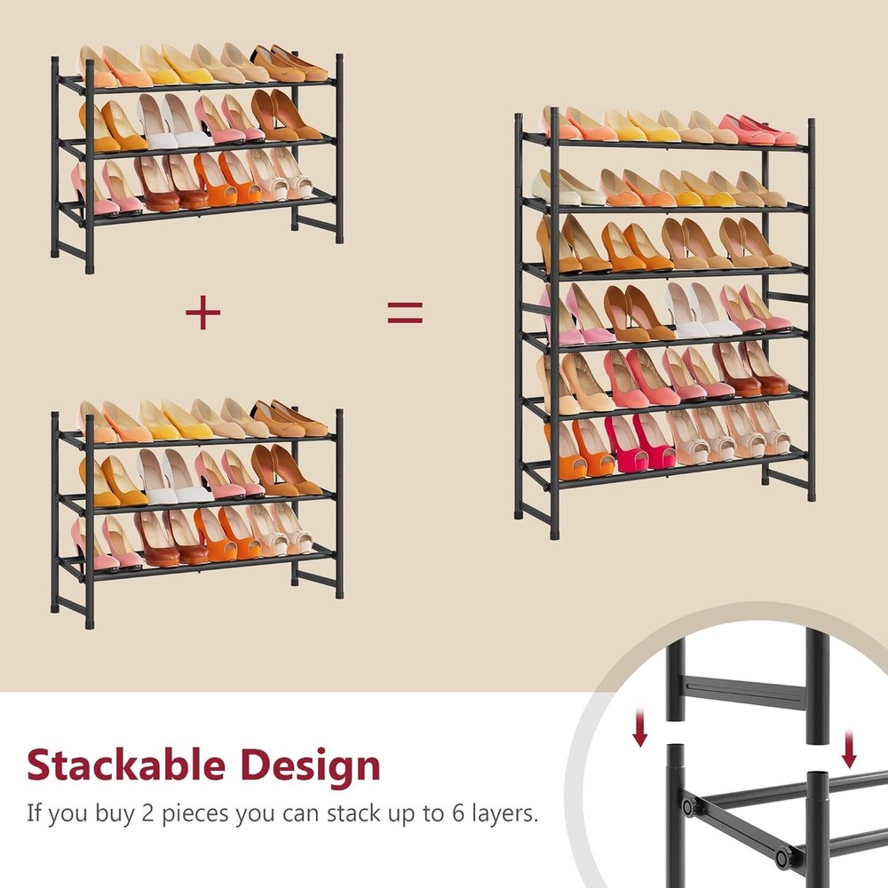 Expandable Shoe Rack Closet 3 Tier 28“-41“Adjustable & Stackable Shoe Shelf