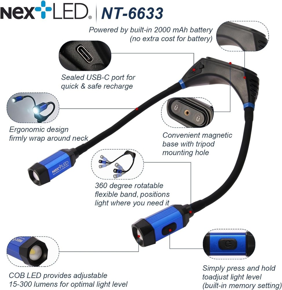 Flexible USB-C Rechargeable Neck Work Light - Waterproof & Impact Resistant