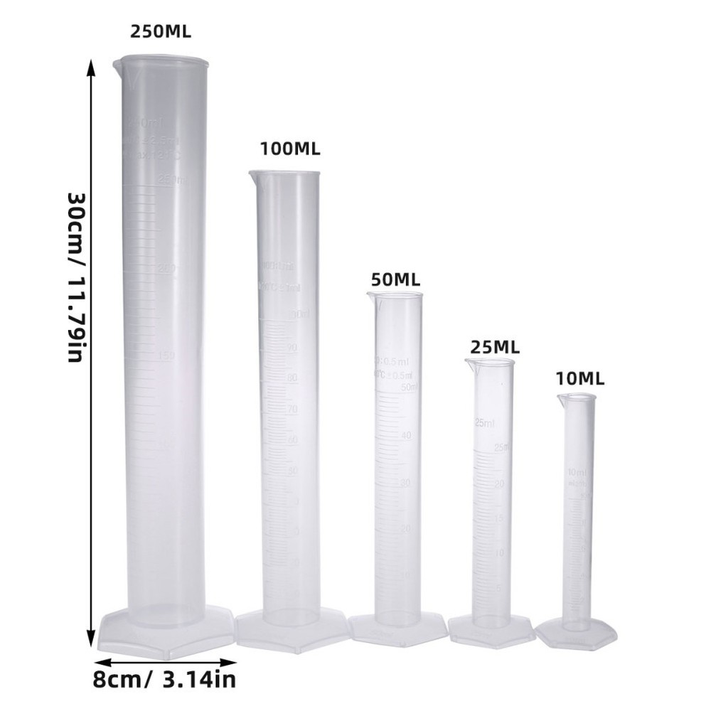 5Pcs Plastic Measuring Cylinder 10ml / 25ml / 50ml / 100ml / 250ml