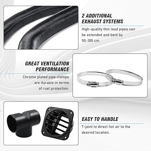 75mm Auto Heater Pipe Ducting, 9Pcs T-Branch Warm Air Outlet Vent Kit, Vent Hos