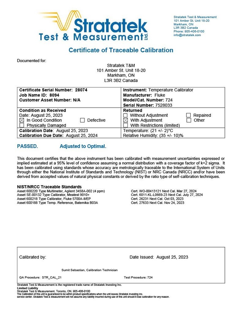 Fluke 724 Process and Temperature Calibrator NIST Calibrated with Data