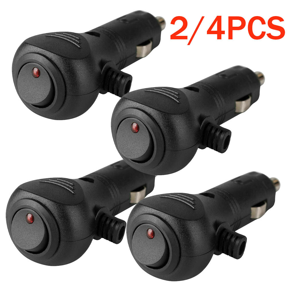 2/4Pcs 12V DC Car Cigarette Lighter Cable Adapter Plug with LED On/Off Switch