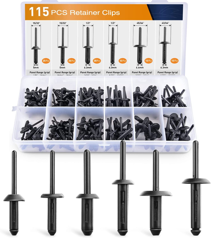 Plastic Pom Pop Rivets Assortment Poprivet Poly Bevel Round Head Blind Revit Set