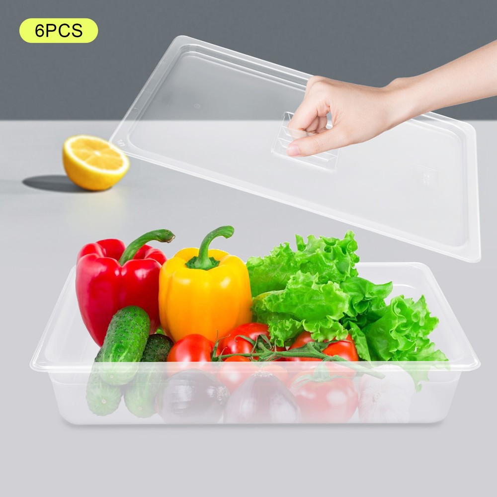 6 Pack Food Pans with Lids, 4'' Deep, Polycarbonate, Clear