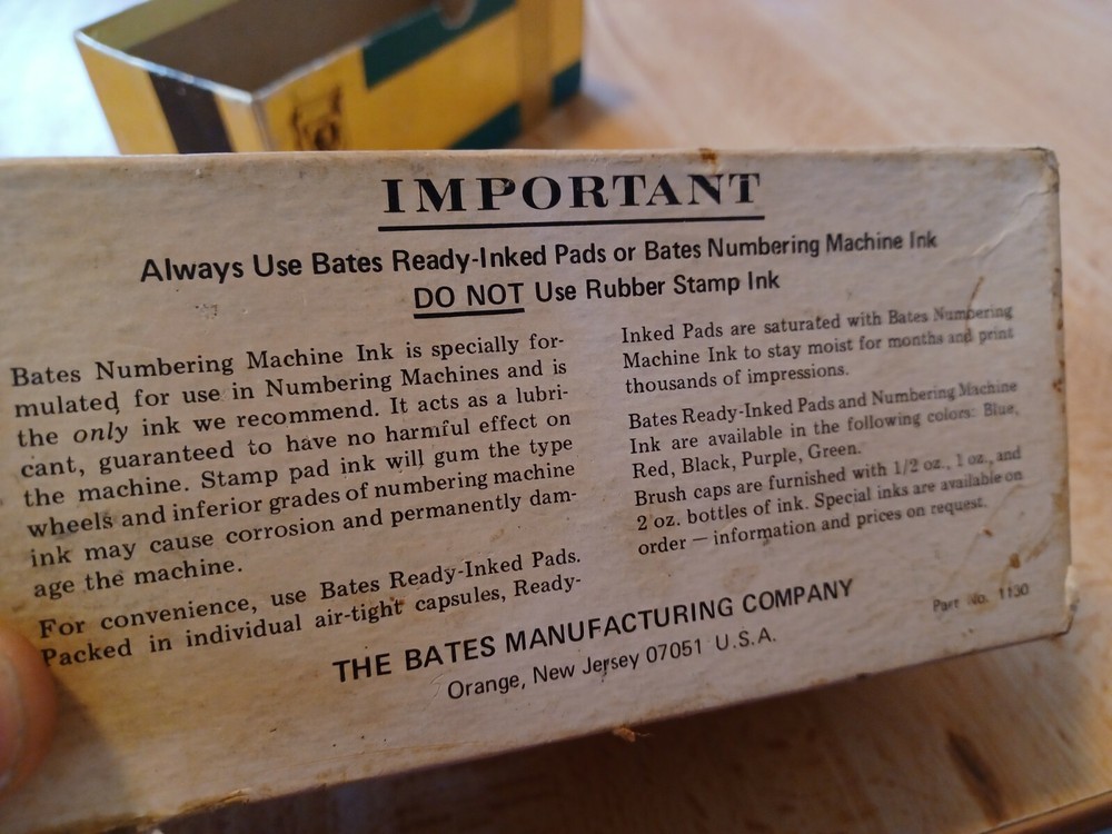 Vintage Bates Multiple Movement Numbering Machine Computer box instructions