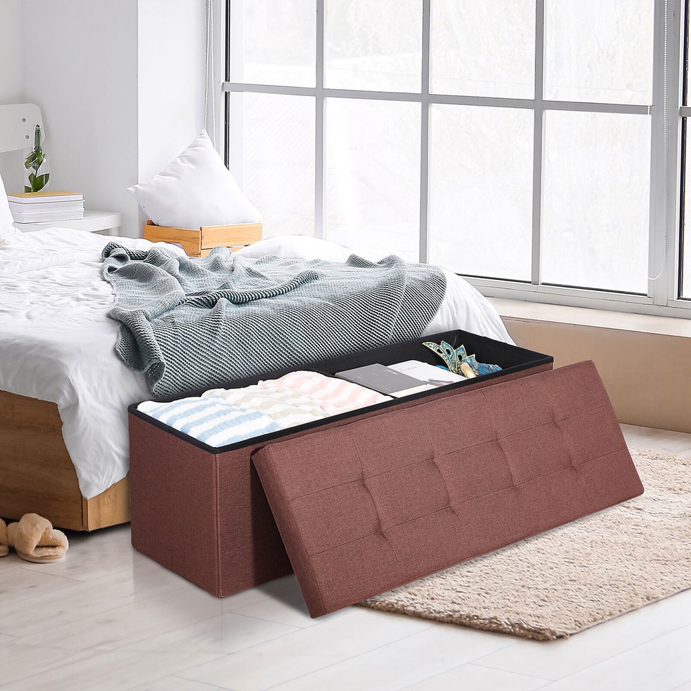 Foldable Storage Ottoman Bench Spacious Storage Chest Footrest Stool Soft