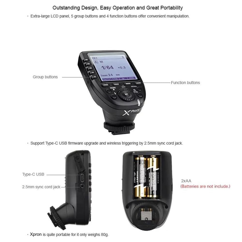 XPro TTL Wireless Trigger,1/8000s High-Speed-Sync,5 Dedicated Group Bottons a...