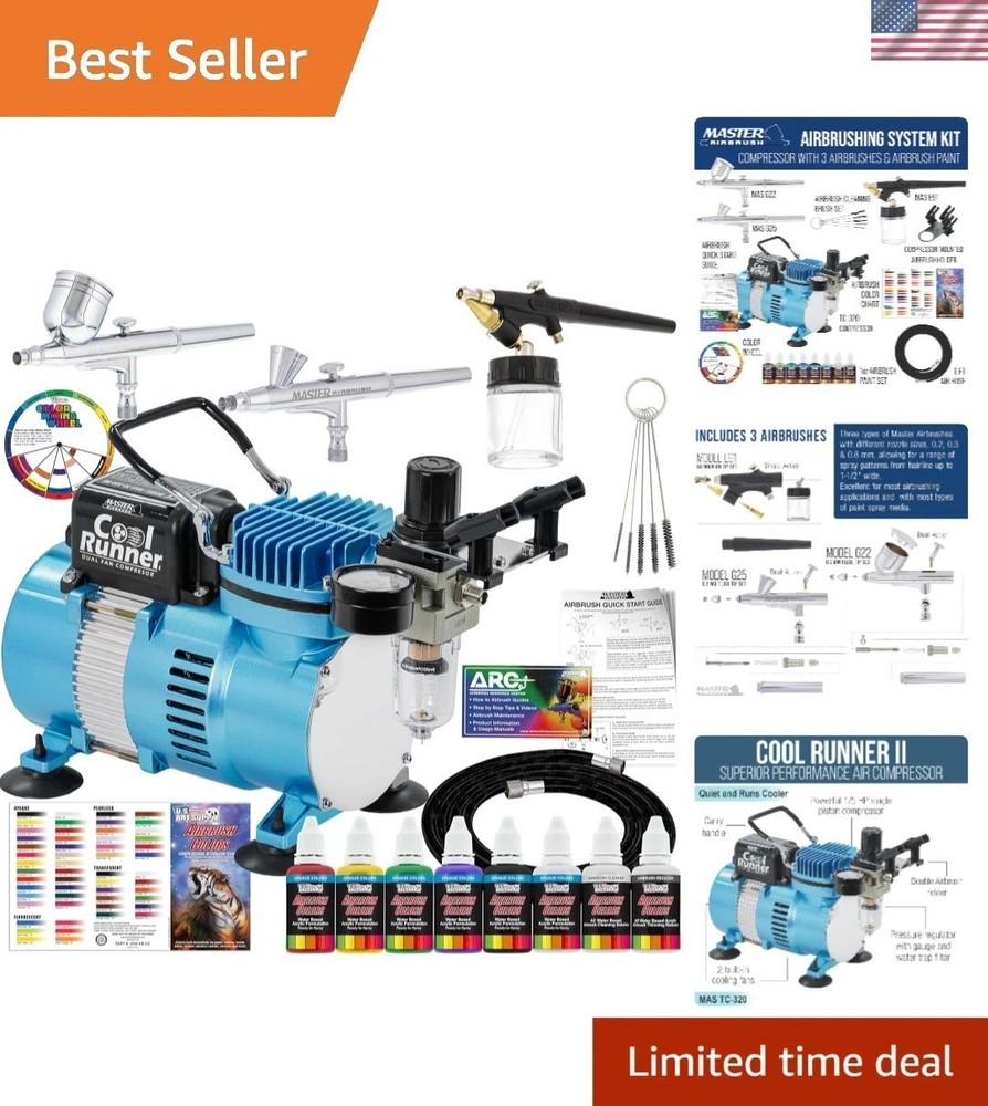 Versatile Airbrush Set with Compressor, 6 Acrylic Colors & User-Friendly Guide