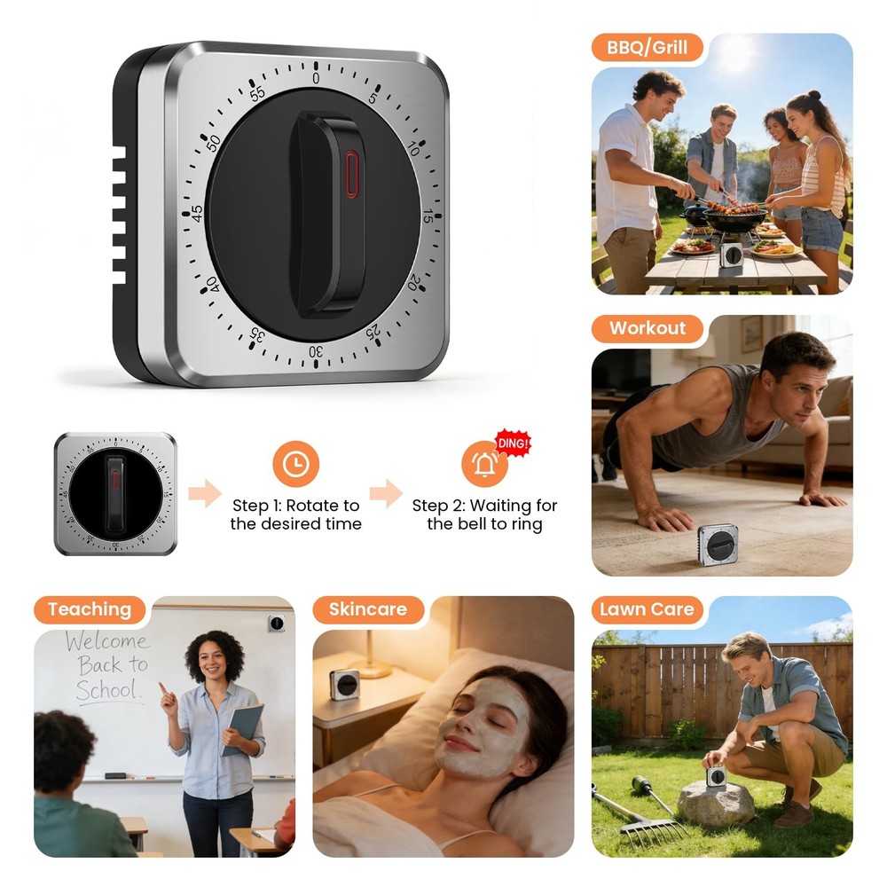 Mechanical Kitchen Timer with Magnet: Wind Up Cooking Timer Clock with Loud A...