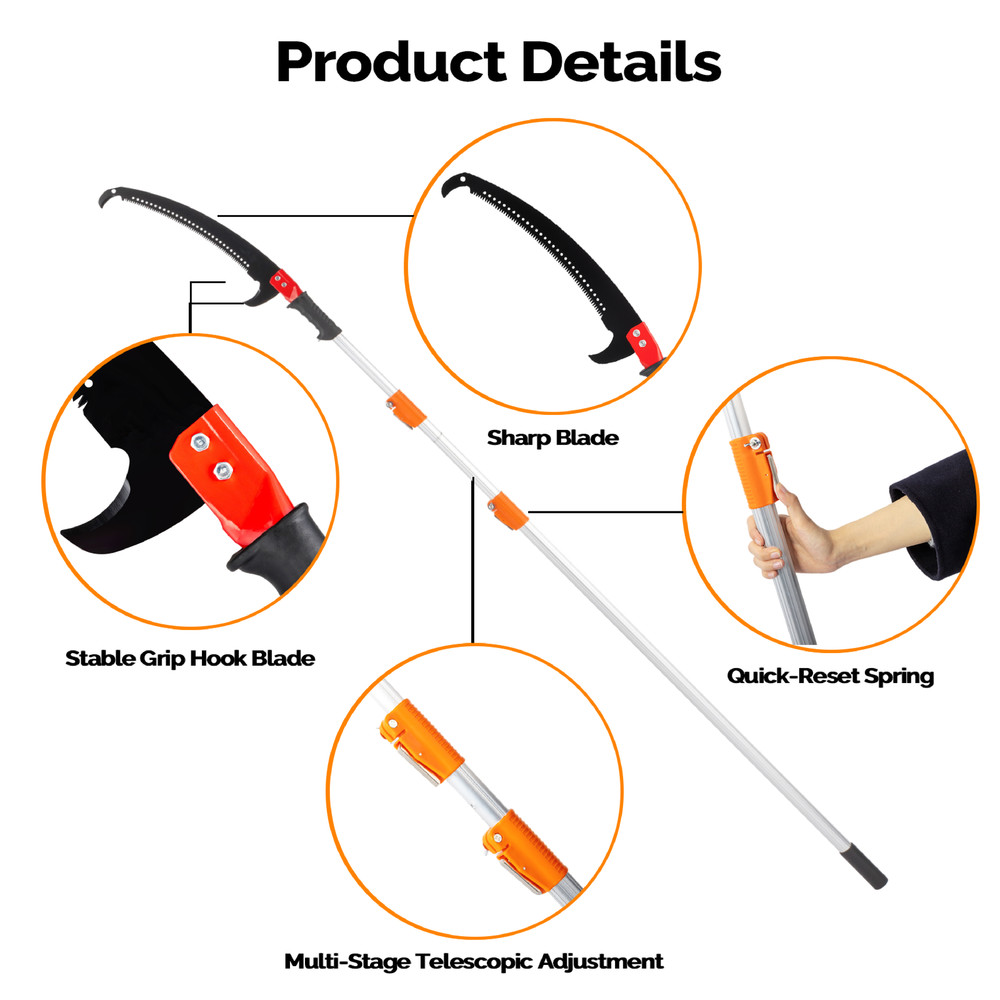12FT Manual Pole Saw, Extendable Tree Trimmer Telescoping Branch Pruner