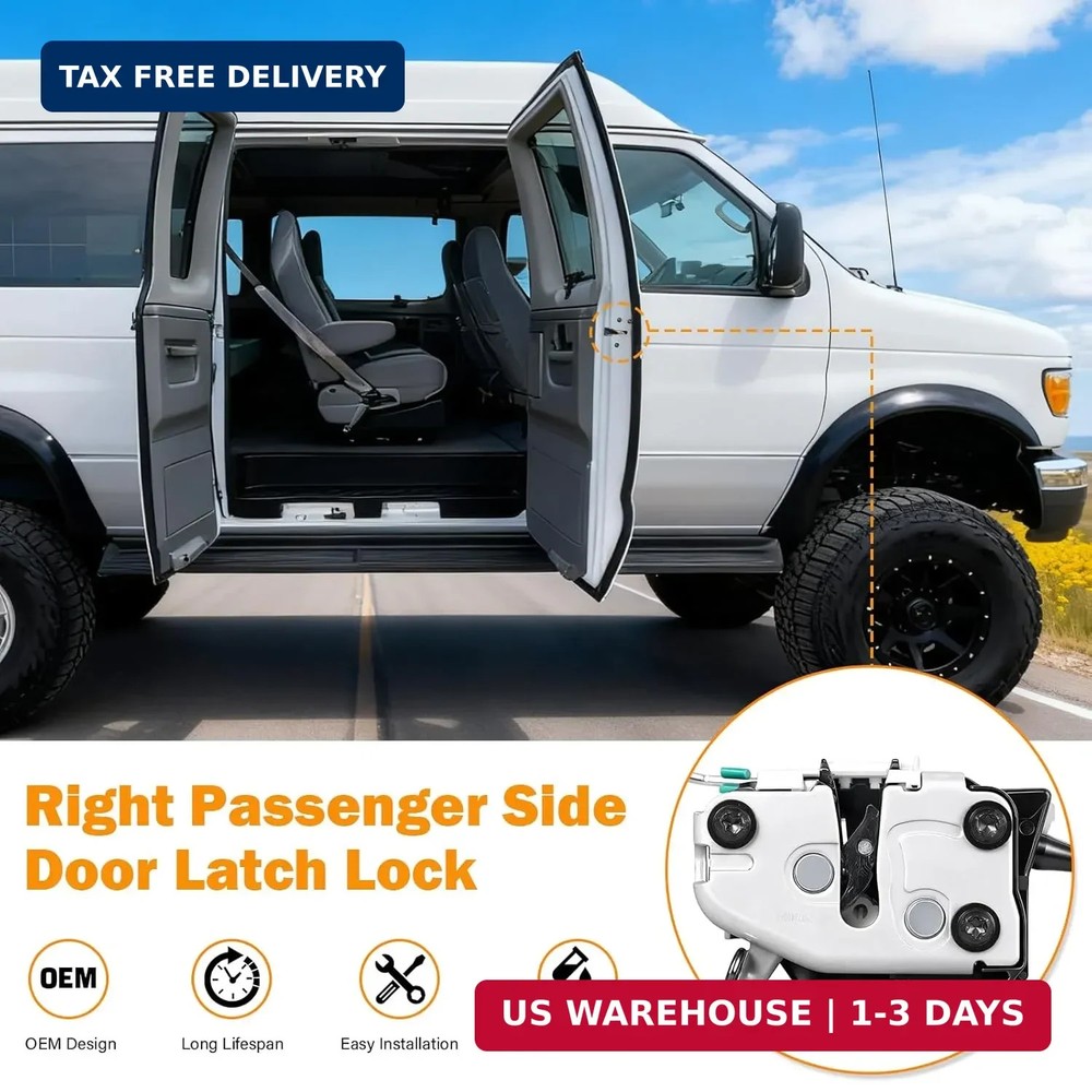 Door Latch Assembly with Cable for 1992-2019 Ford E150 E250 E350 Econoline Van,