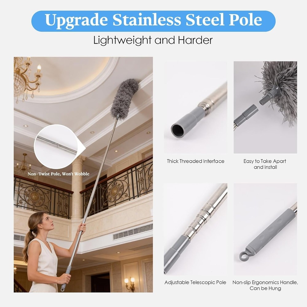 Microfiber Feather Duster Kit with Extension Pole, 7 PCS Washable Reusable Du...