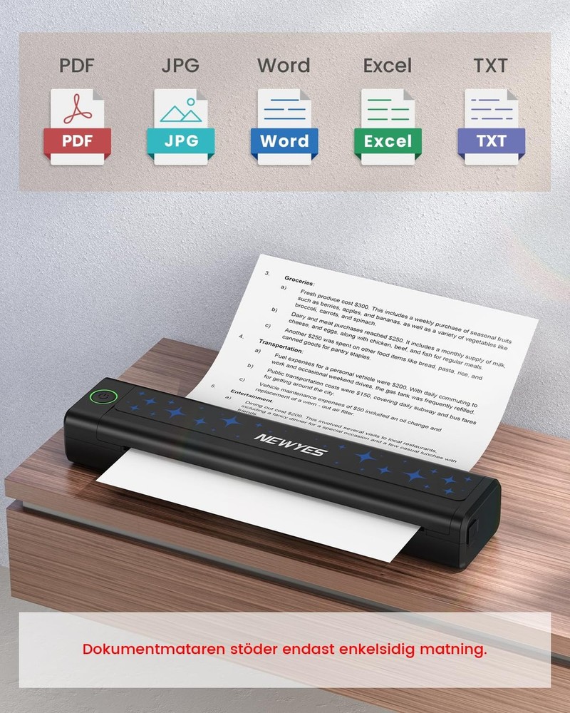 NEWYES Portable Thermal Printer Inkless Printer Wireless Connectivity Busines...