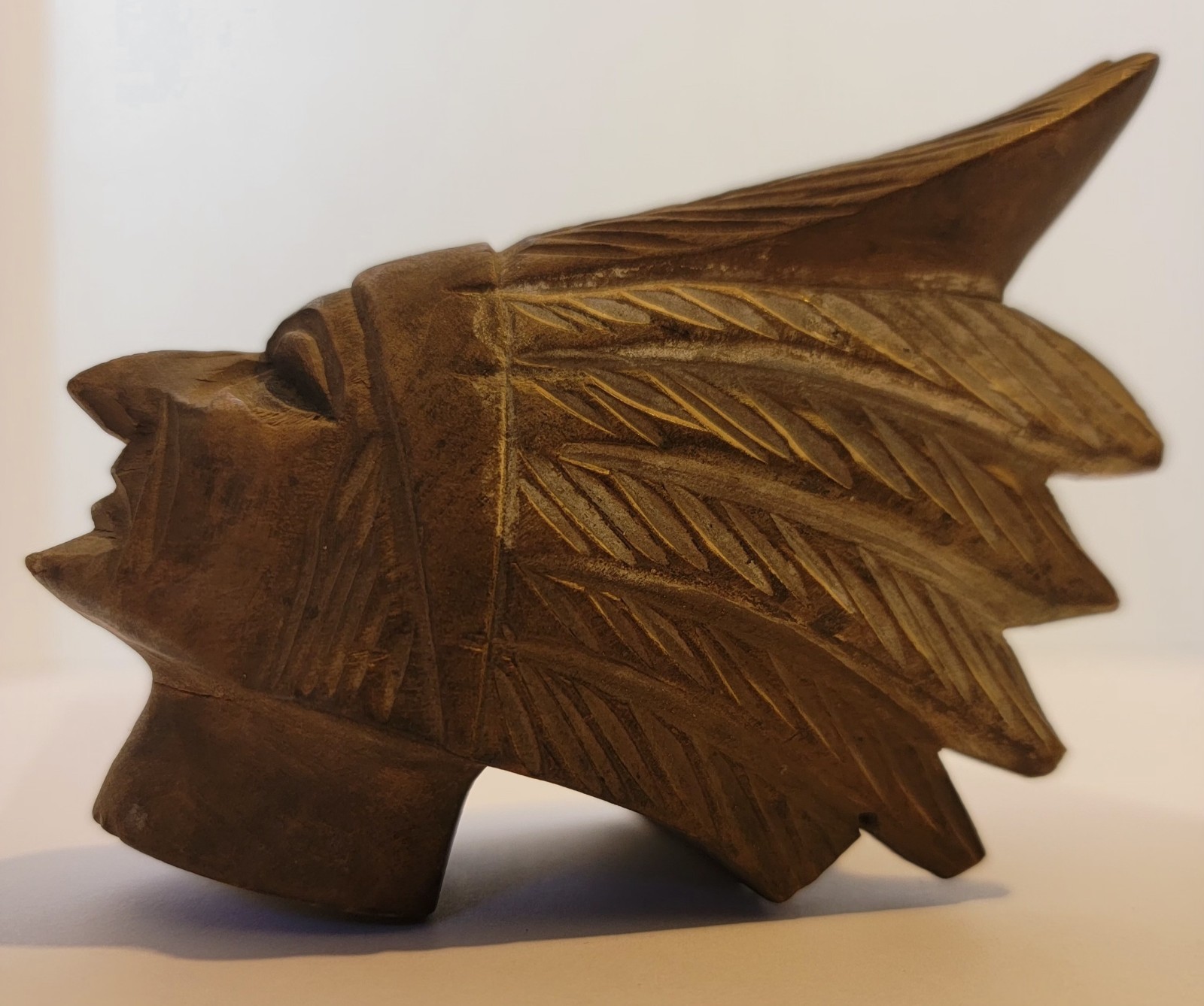 Antique Indian Chief Wood Carved Pipe Handmade Native American Genuine Article