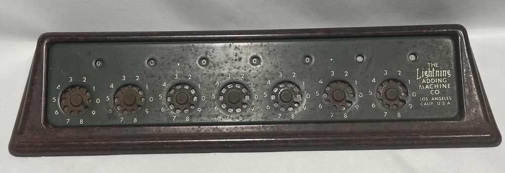 VTG The Lightning Adding Machine Co + BAKELITE STAND, Approx 12 x  2 1/2 inches