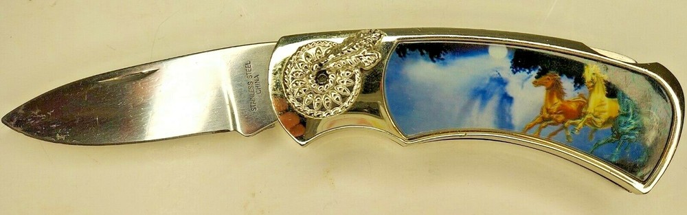 Native Spirit Horses Handle Folding Knife 4" (when closed)