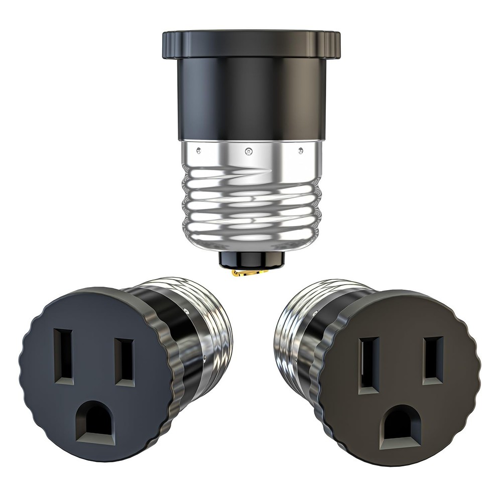 3 Pack Light Socket to Plug Adapter - Convert Light Bulb to Outlet (Black)