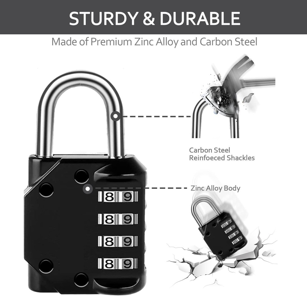® Combination Lock Resettable 4 Pack 4 Digit Outdoor Waterproof Combo Padlock