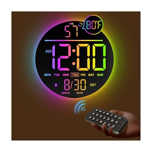 10" Large Digital Wall Clock with Seconds, Alarm Countdown Timer, Big LED Rgb