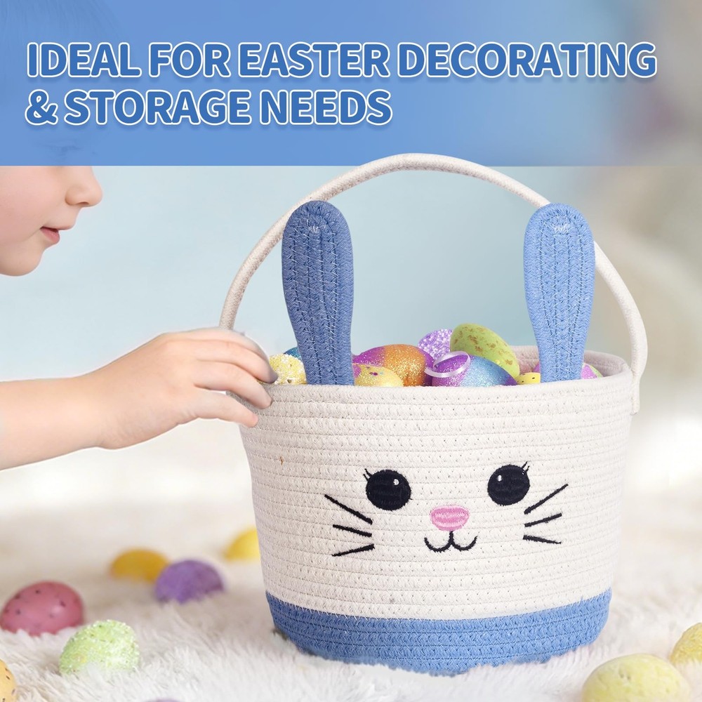 Lightilunar Easter Basket, Empty Bunny Basket, Woven Basket with Soft Handle,...