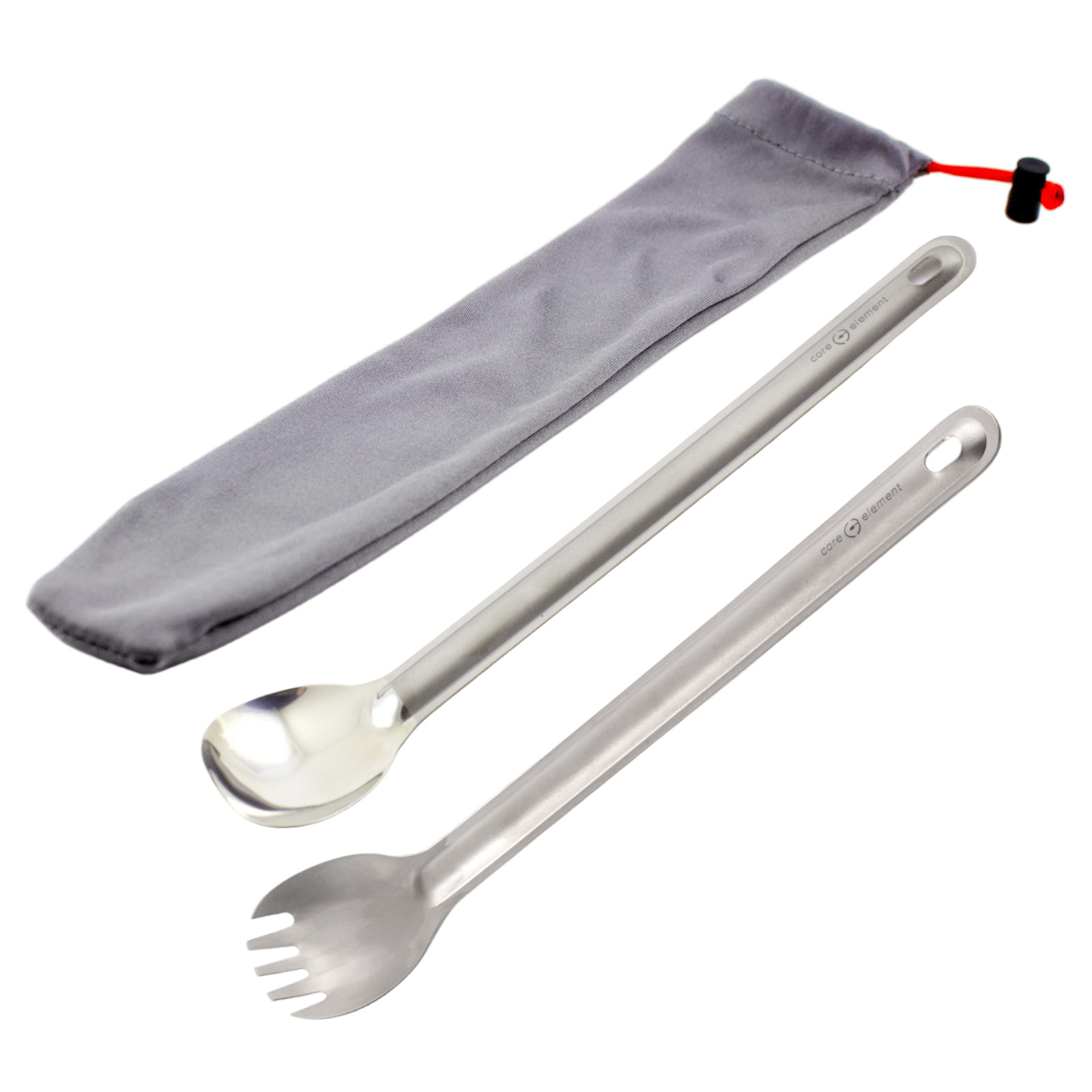 2PC Titanium Long Handle Spork Spoon Ultralight Backpacking Camping Core Element
