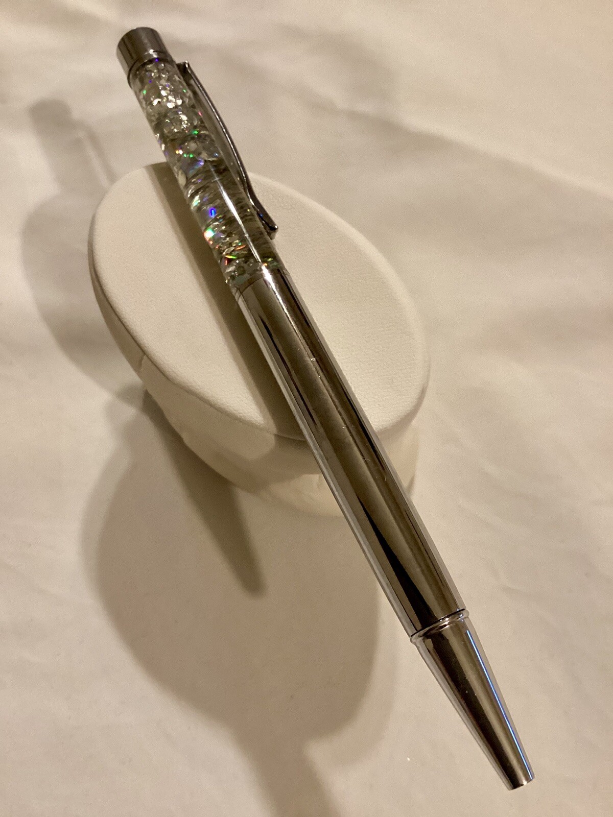 Handmade New Silver Rhinestones & Tiny Silver Pearls & Glitter Float Pen