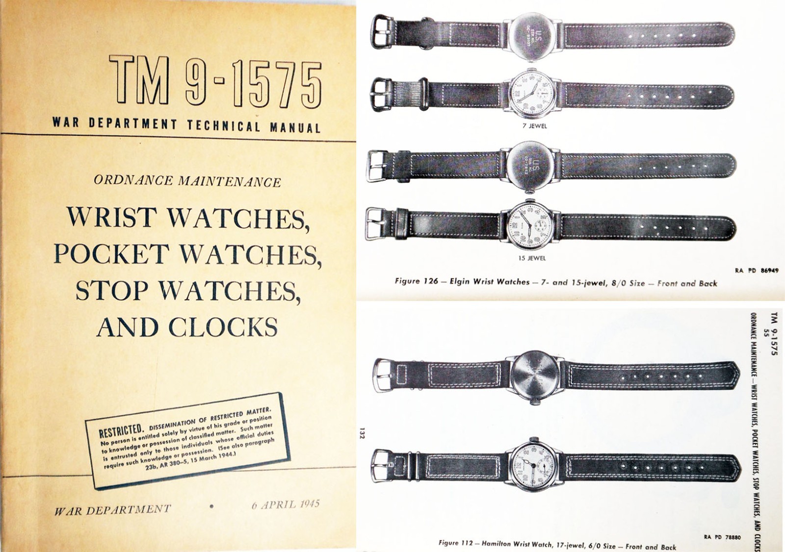 TWO (2) MINT ORIG WW2 1944-DATED GI-ISSUE BROWN LEATHER WATCH BANDS, GOATSKIN