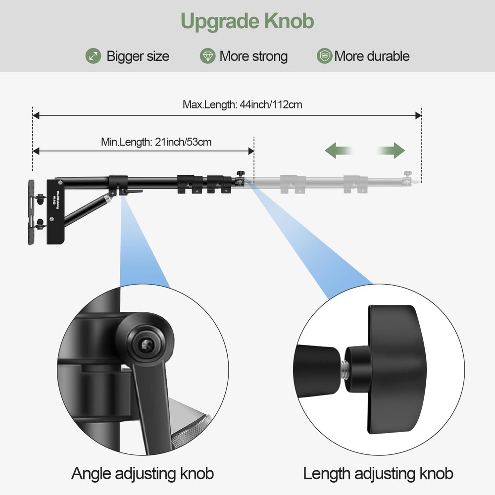 Wall Mount Triangle Boom Arm 39.37inch/100cm, Ring Light Mount Support 180°Fl...