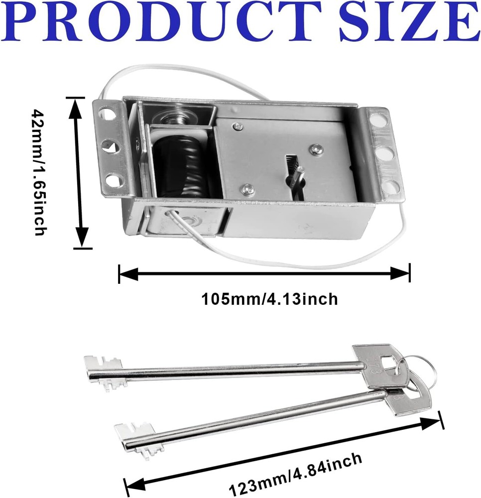 Electromagnetic Solenoid Safe Lock Replacement, 2 Override Unique Keys