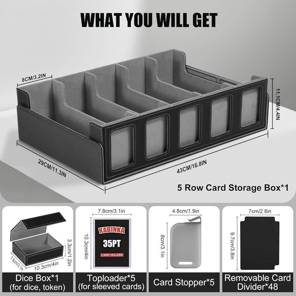Trading Card Storage Box with Commander Display, 5-Row Deck Case with Removable