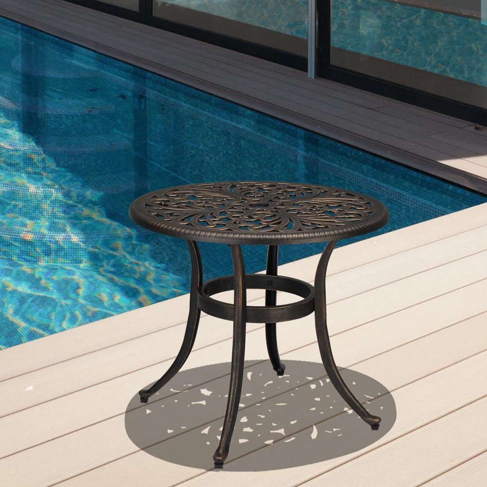 Patio Bistro Table with Umbrella Hole, Cast Aluminum Dining Table for Outdoor