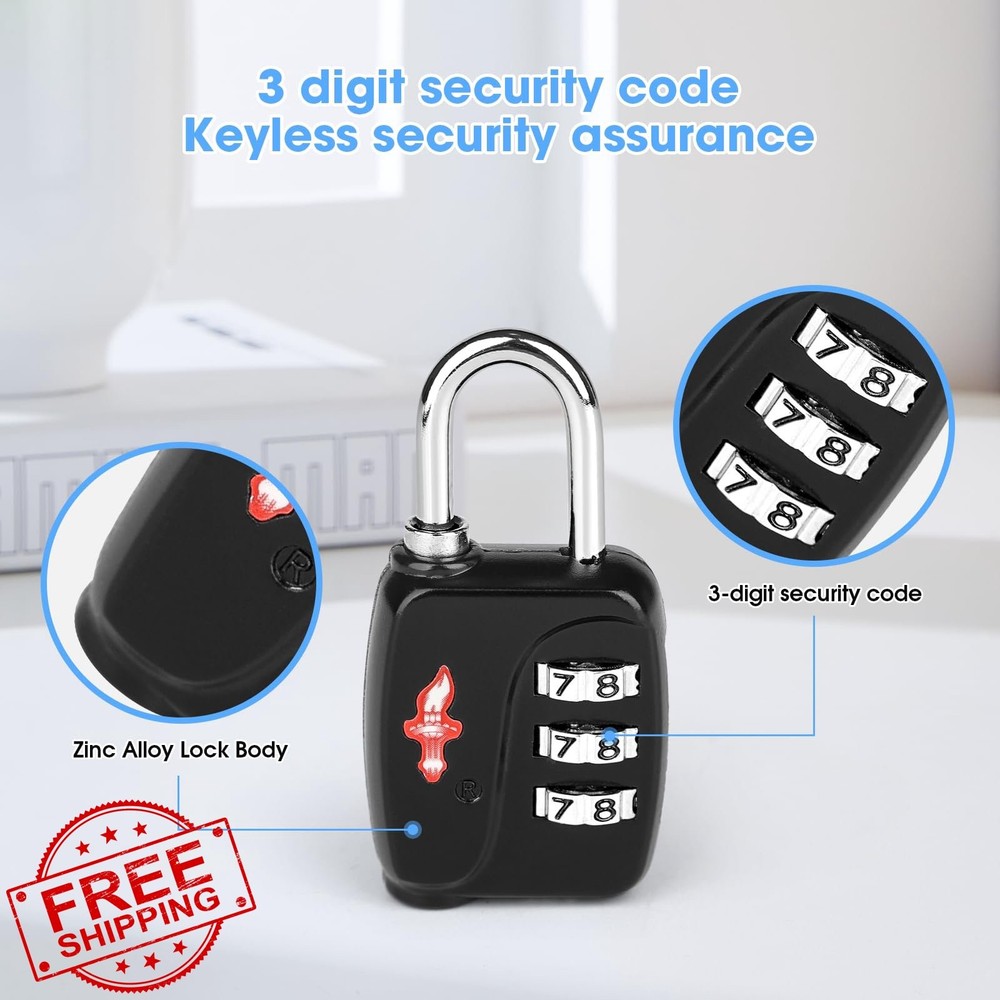 iGurutr TSA Locks 6-Pack, 3-Digit Code Luggage Suitcase Backpack School Locker