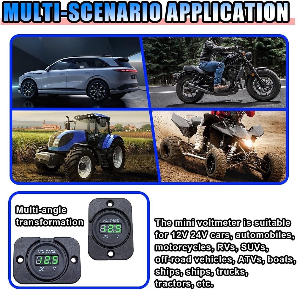 Volt Gauge Meter Voltage LED Digital Display DC 12V-24V Car Panel Voltmeter