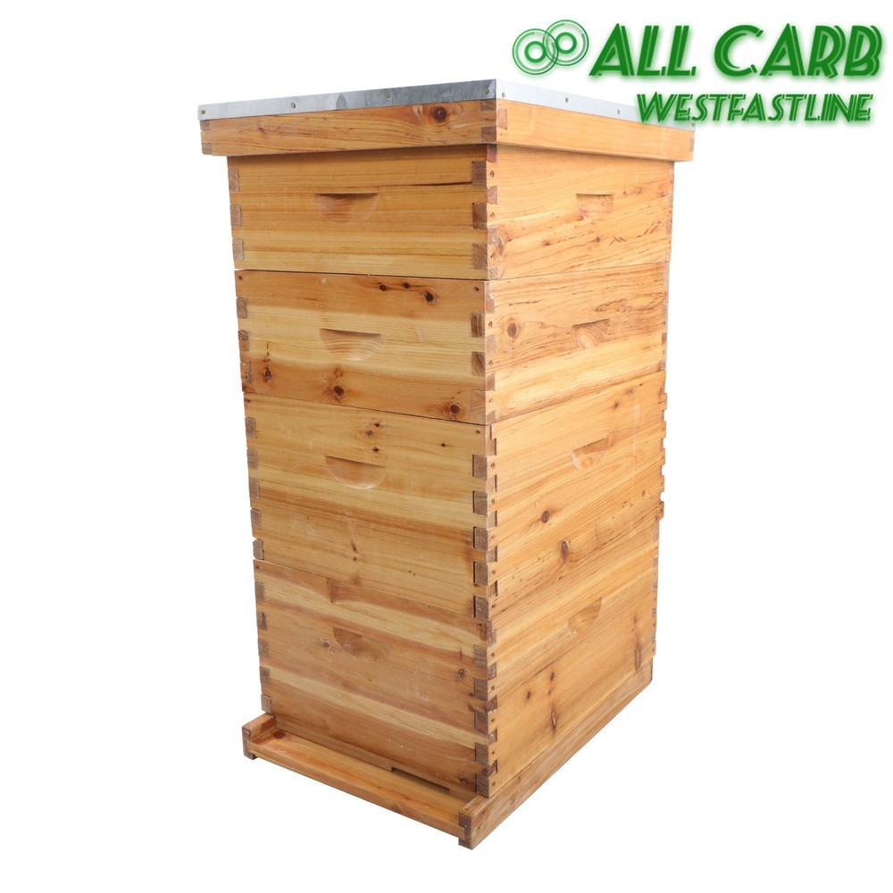 4 Layer 10 Frame Bee Hive Beeswax Coated Includes Beehive Frames and Foundations